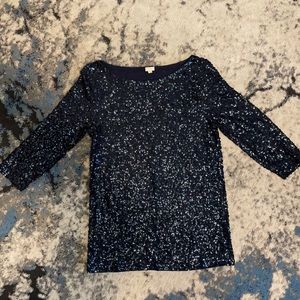 jcrew navy blue sequin 3/4 sleeve top